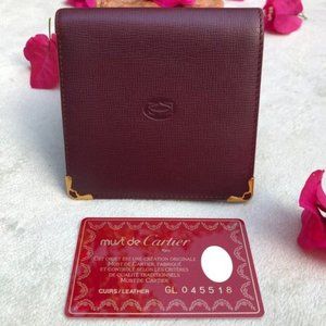 Cartier wallet with Authenticity Card bifold maroon red burgundy leather wallet